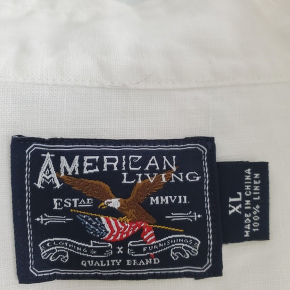 American Living Shirt Womens‎ XL White Linen Button Front Roll Tab Casual Blouse - Picture 2 of 6